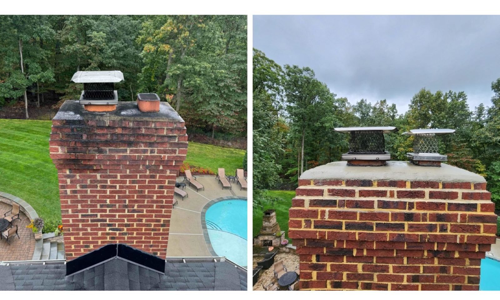 Chimney cap and masonry work on a residential roof